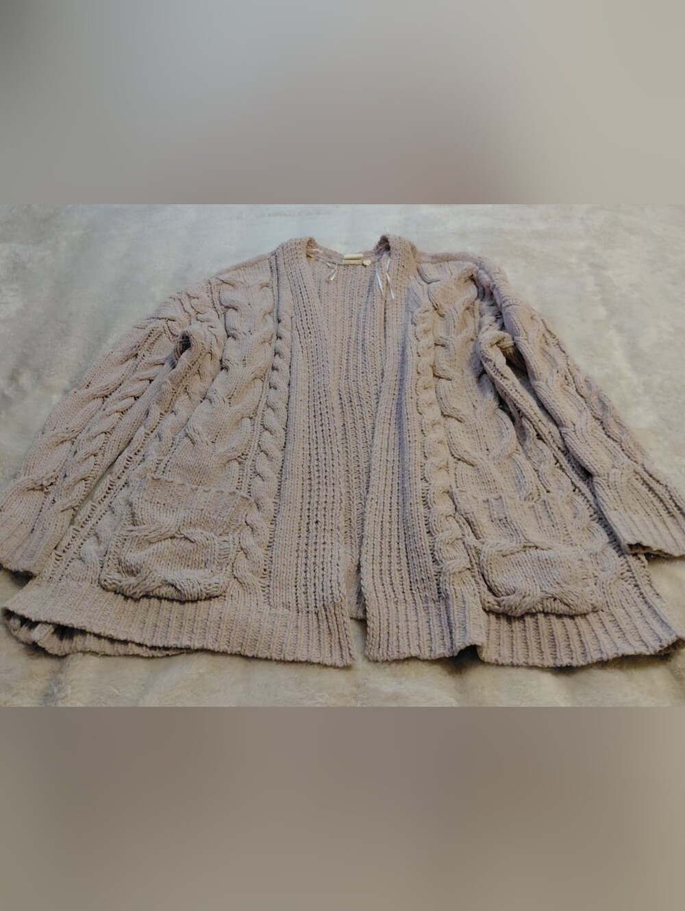 Alkamy Chunky Cable Knit Open Front Cardigan Size L Beige